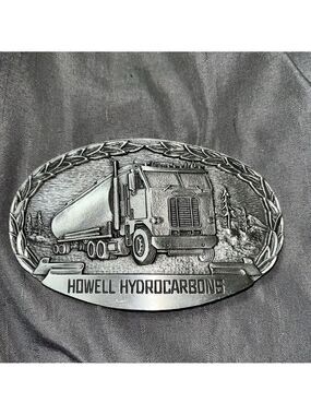 Tanker Oil Transport Truck 18 Wheeler Belt Buckle-Indiana Metal Craft Vtg 1982
